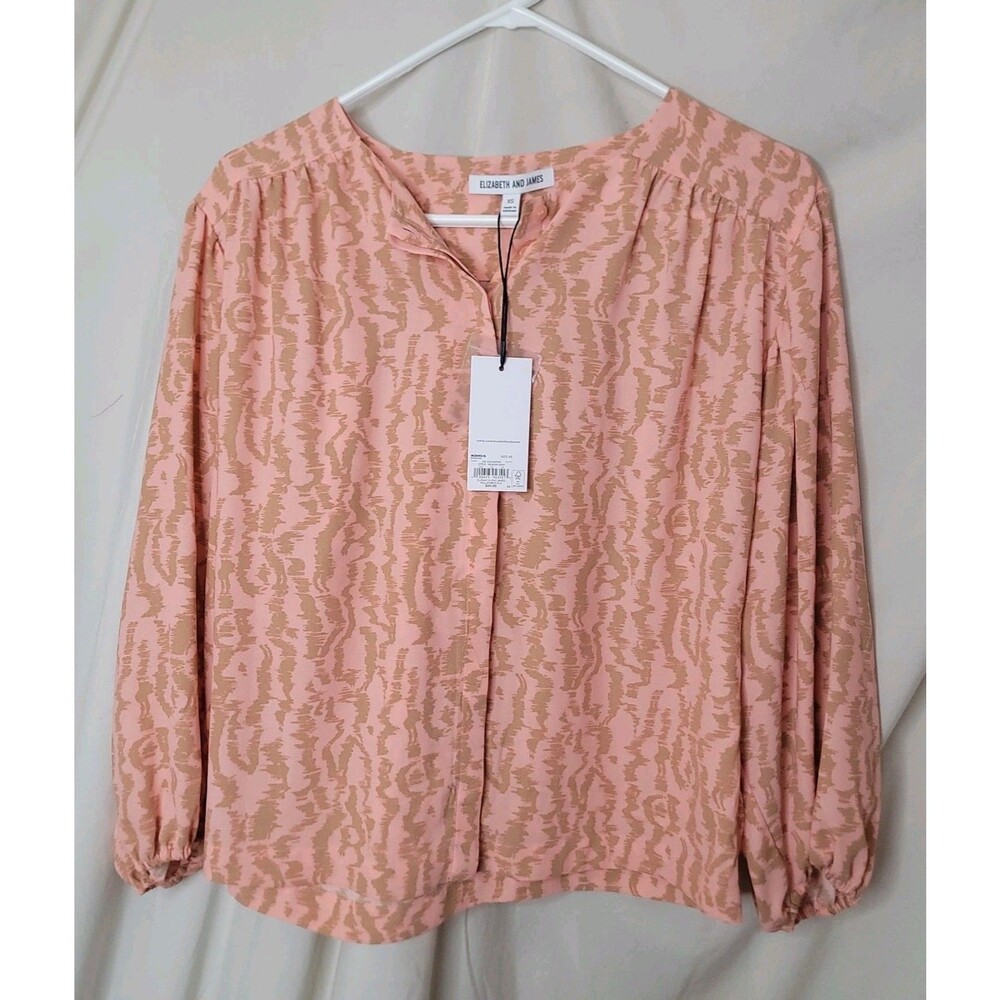 Elizabeth & James Blouse XS Pink Tan Abstract Print Long Sleeve NWT Boho Top